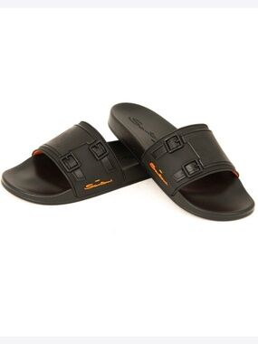 SANTONI Edison Slide Sandals Black SZ EU 40 US 9